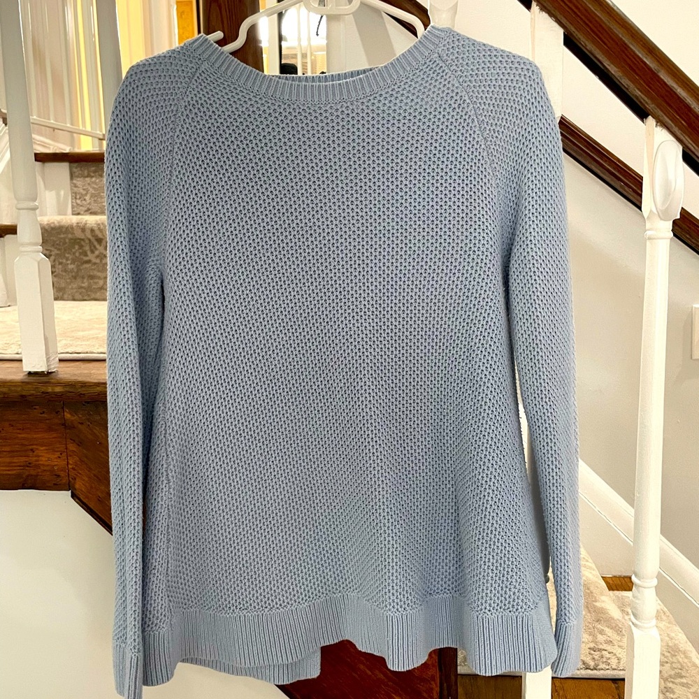 LOFT Women Sweater Small Blue Wrap Back Classic Elegant City Stylish Crewneck